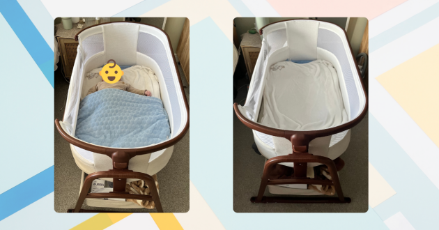 Ickle Bubba Bubba&Me Luxe crib review image showing baby in crib and crib standing alone in testing