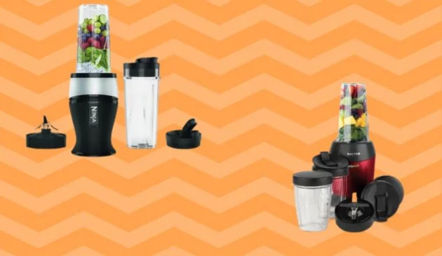 Personal smoothie makers on an orange zig zig background