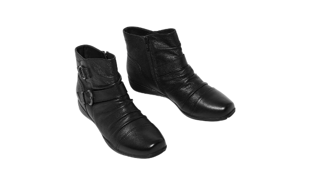 M&S Wide Fit Leather Buckle Ruched Ankle Boots