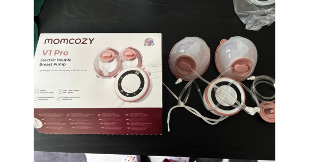 Momcozy V1 Pro breast pump review image of pump in testing
