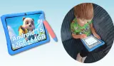 Tabwe kids' tablet review hero image showing tablet as a standalone product and in testing