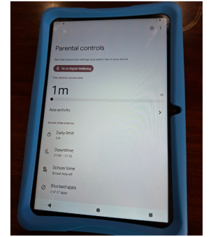 tabwe kids' tablet review image showing parental controls