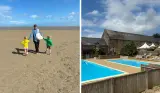 Eurocamp Domaine des Ormes review main image showing tester family on beach and outdoor pools