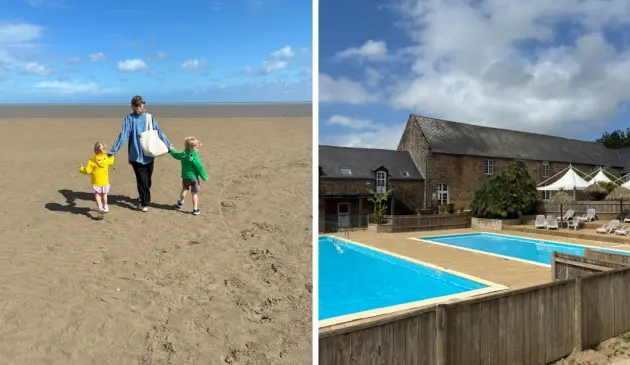Eurocamp Domaine des Ormes review main image showing tester family on beach and outdoor pools