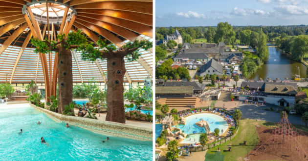 Eurocamp Domaine des Ormes review image indoor pool and aerial image of parc