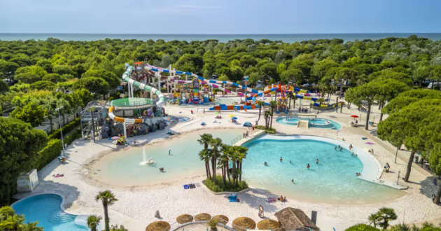 Eurocamp Union Lido Mare review image featuring aerial image of pools
