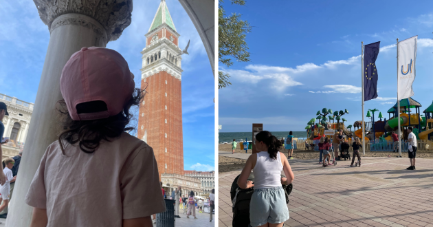 Eurocamp Union Lido Mare review image featuring family looking round Venice and nearby beach