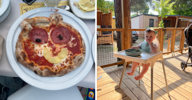 Eurocamp Union Lido Mare review image featuring kids' pizza and baby in highchair