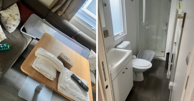 eurocamp union lido mare review image showing table in holiday home, sofa and toilet