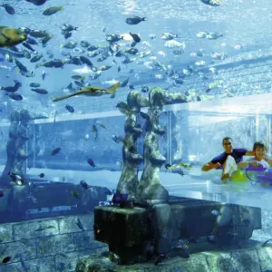 Water slide through an aquarium at Atlantis, The Palm, Dubai