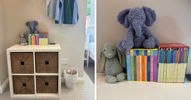 The Orangery holiday cottage review real image showing kids' room with drawers and books