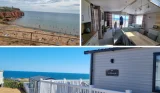 Haven Devon Cliffs review main image of beach, interior of caravan and wideshot of caravan and view of ocean