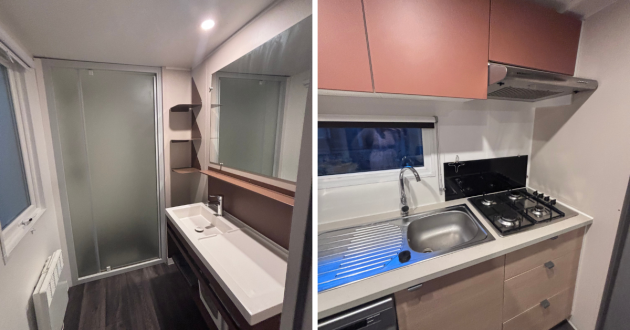 Eurocamp La Garangeoire review image showing Premium accomodation kitchenette and bathroom