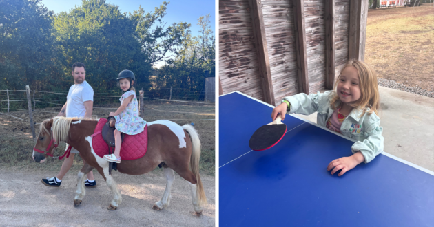 Eurocamp La Garangeoire review image showing child enjoying a pony ride and table tennis