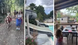 Eurocamp La Garangeoire review image: 3 images showing tester family pony riding, water slides at the pool and tester family's outdoor terrace in Premium lodge