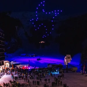 Flaine, France shot of night time festivities