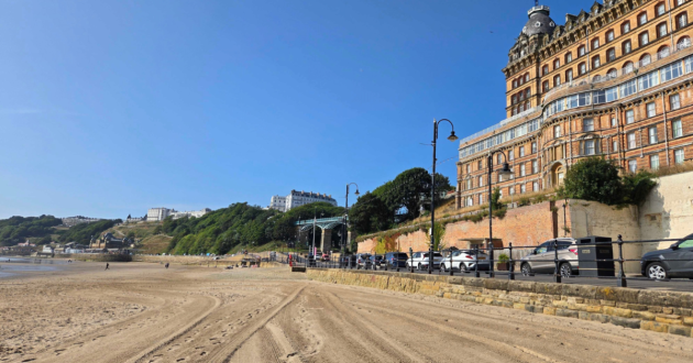 A view of the Esplanade Hotel Scarborough from the beach front