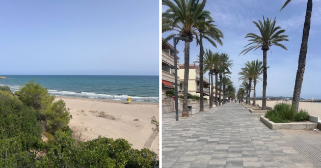 (L) Beach at Vilanova i la Geltrú, (R) Promenade at Cubelles