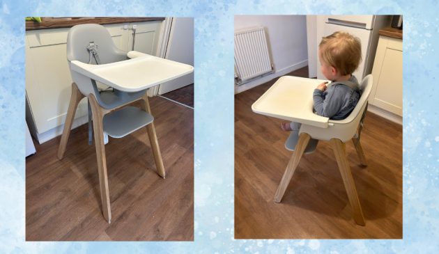 Uppababy ciro highchair review image showing empty chair and chair with baby