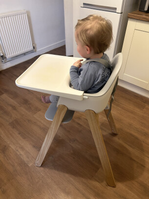 Uppababy Ciro highchair in testing with baby