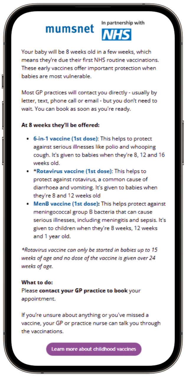 Vaccination reminder email