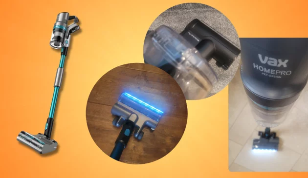 VAX homepro pet design cordless vac review image showing stock image and three testing images