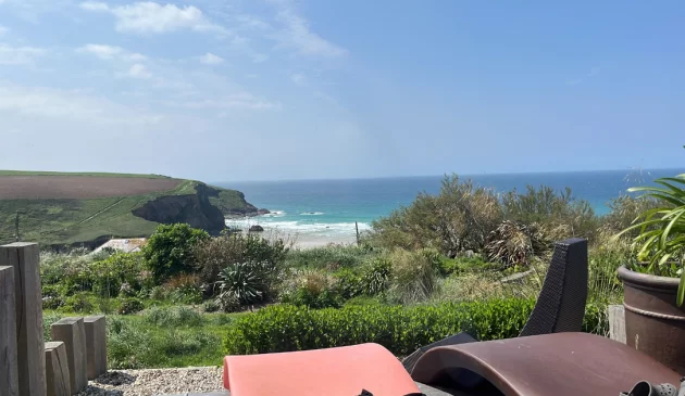 A view across Mawgan Porth in Cornwall from a room at Bedruthan hotel