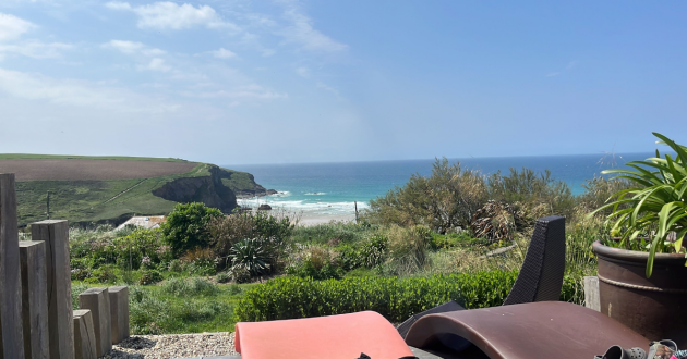 A view across Mawgan Porth in Cornwall from a room at Bedruthan hotel