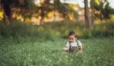 Toddler playing in a field