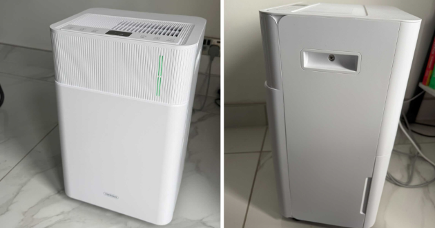Front and side view of VonHaus 20l dehumidifier