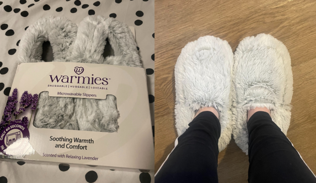 Warmies Microwavable Heated Slippers in use
