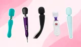 A picture collage of wand vibrators from Doxy, Ann Summers, LELO, Lovehoney and Unbound