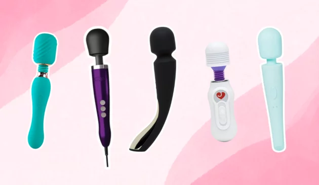 A picture collage of wand vibrators from Doxy, Ann Summers, LELO, Lovehoney and Unbound