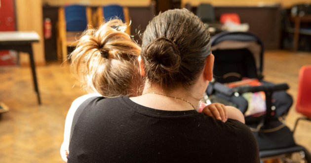 Woman and child at a baby bank