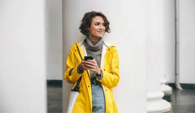 woman in yellow raincoat