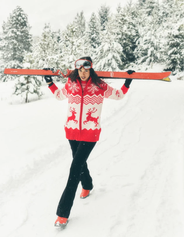 A model wears Boden's Zip Up Jacquard Cardigan