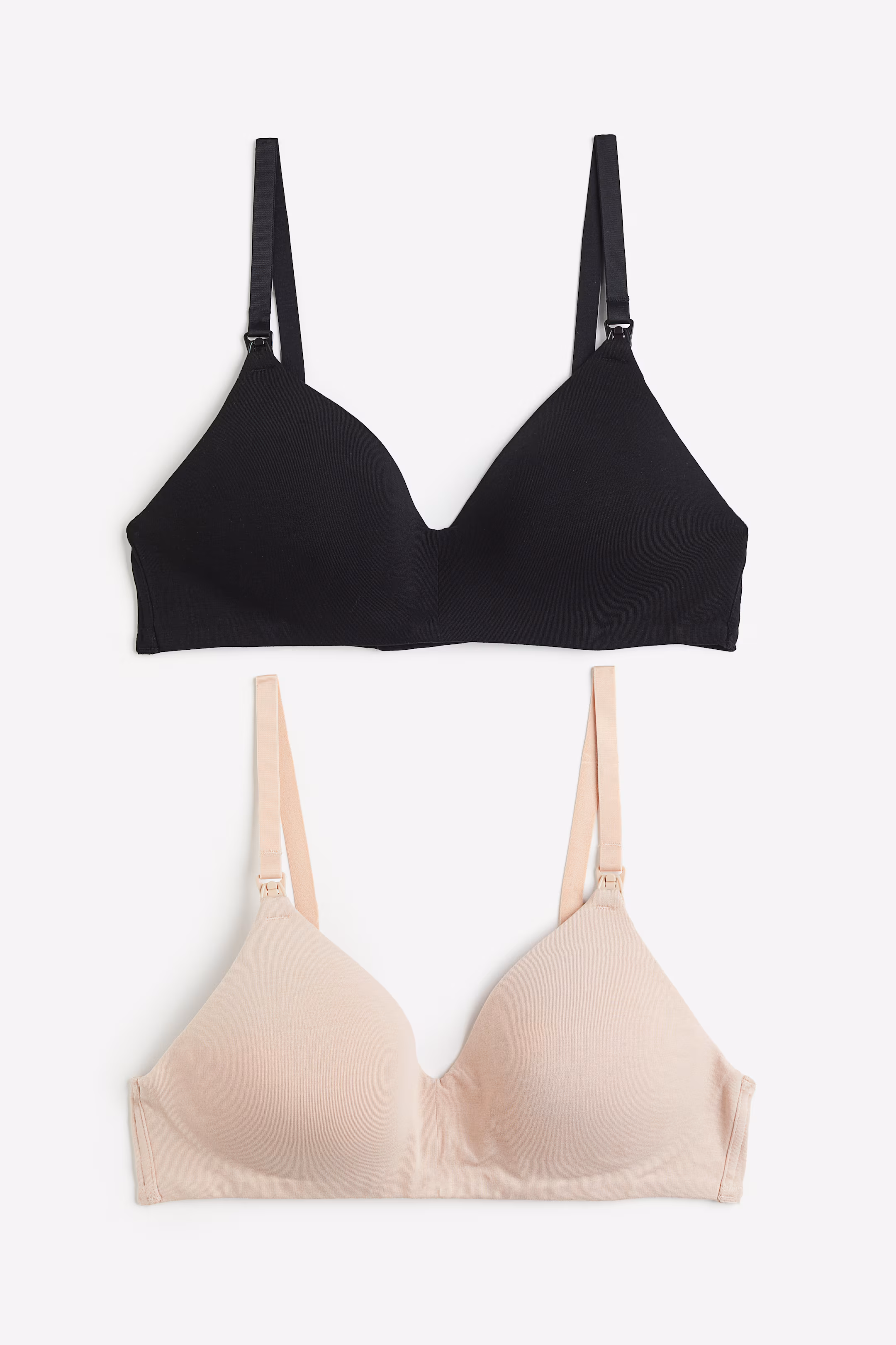 H&M MAMA 2-Pack Padded Cotton Nursing Bras stock image bras in black and beige