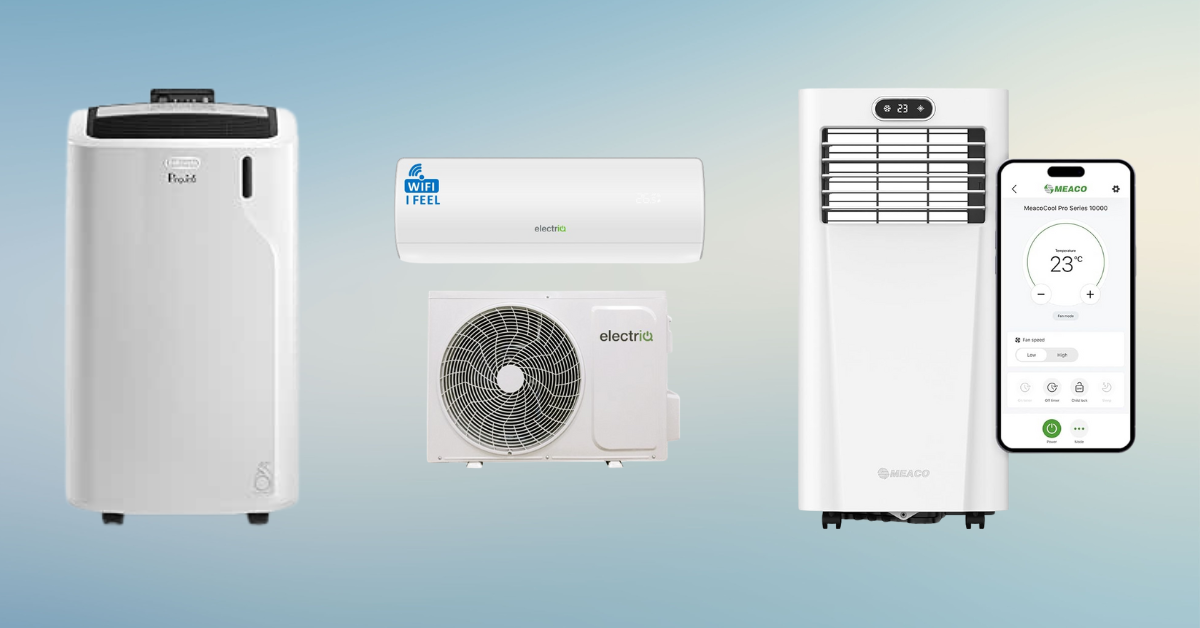 a collage of 3 air conditioner units