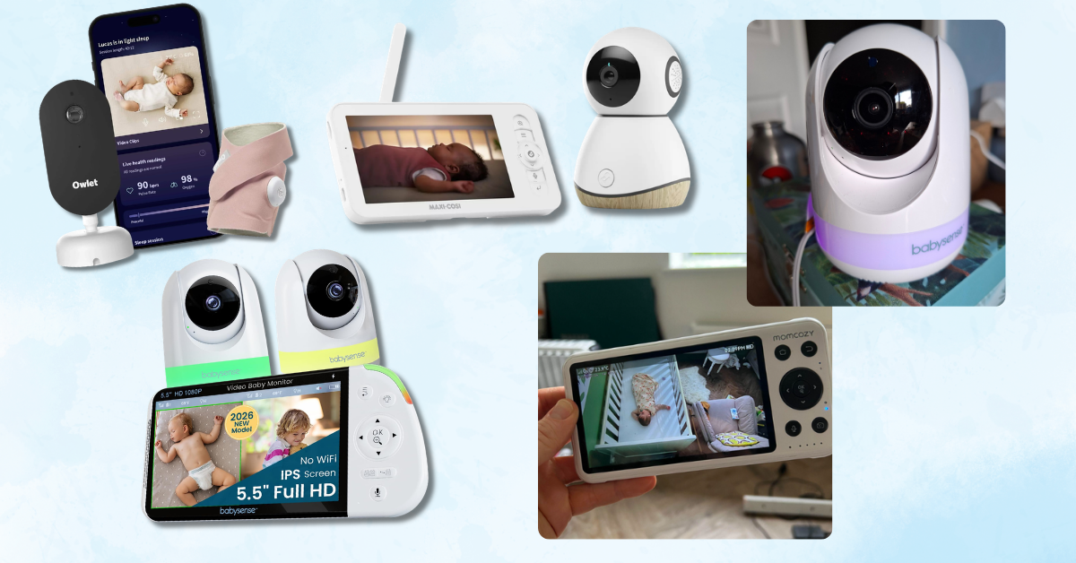 baby monitors hero image featuring babysense max view pro, Maxi-Cosi See Pro, Owlet Dream Duo and Momcozy BM04